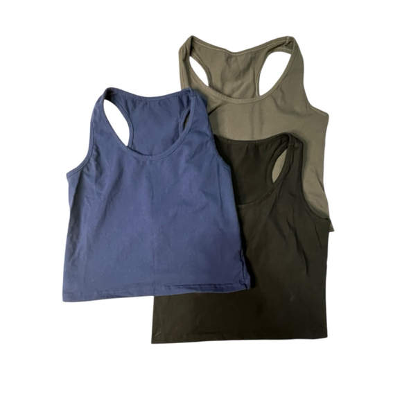 Bundle Of Seven Cropped Razorback Basic Solid Neutral Colored Tank Tops - Picture 5 of 7